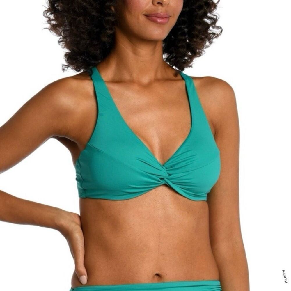 La Blanca Emerald Bikini Swim Top Front Twist Underwire 4 NEW